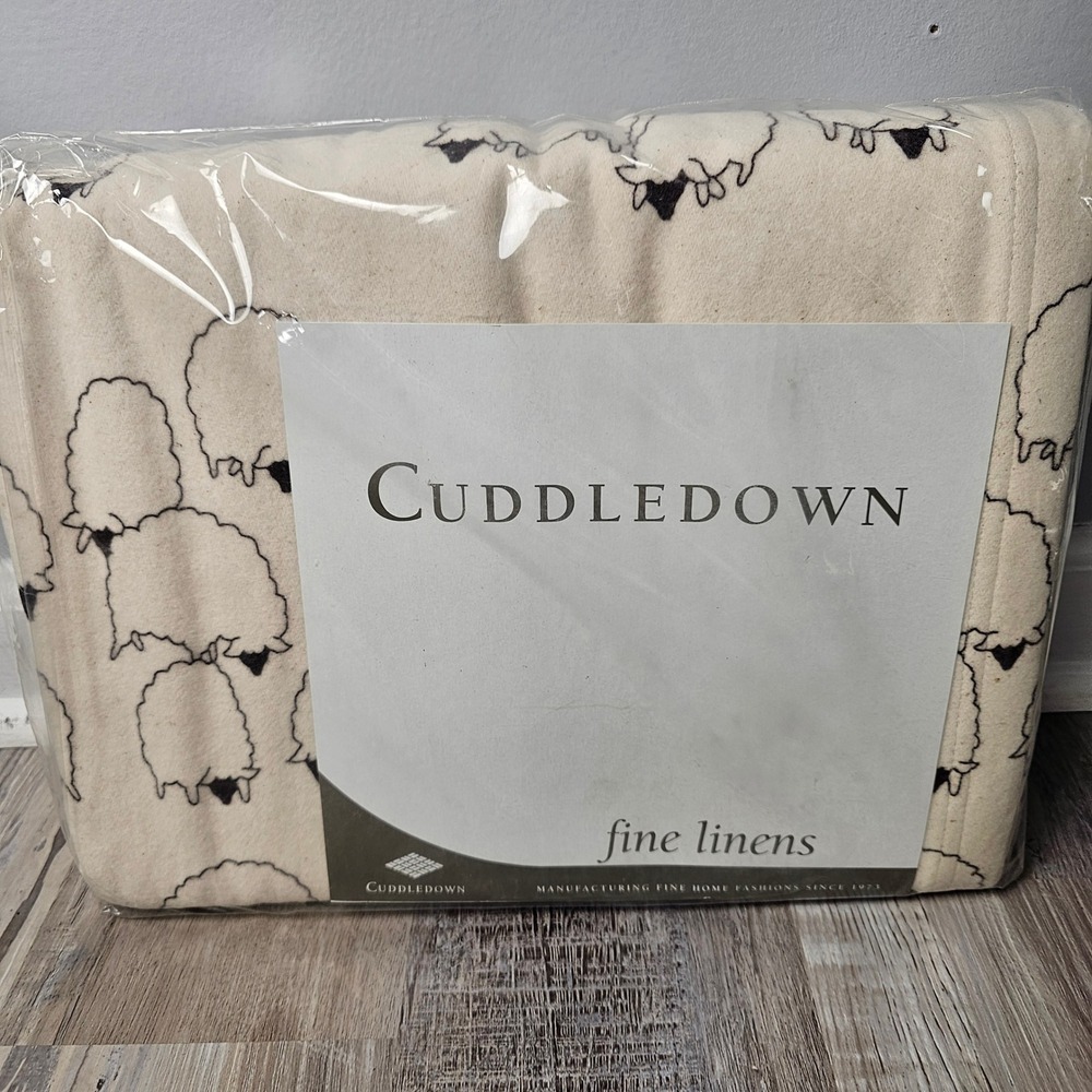 Cuddledown Sheep Print 100% Cotton Flannel Blanket Twin Natural Brown Cottage